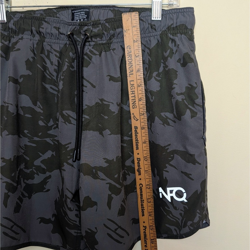 NFQ Shorts Mens Large Camo 5" Inseam Lined Grey Athletic Gym Running Training - Picture 9 of 12